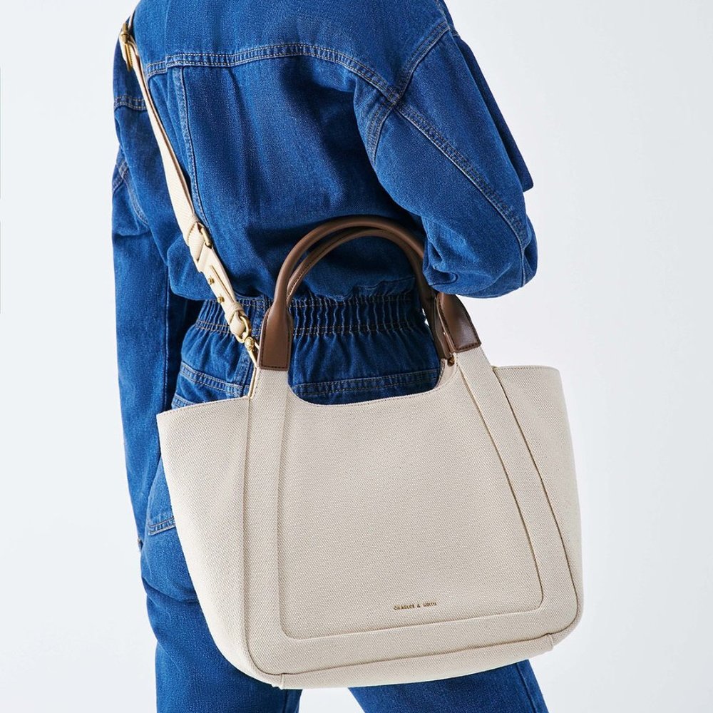 Charles and Keith Nova Two-Tone Large Canvas Tote Bag